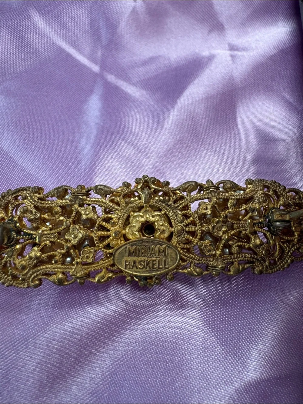 Miriam Haskell Vintage Gold-Tone Pearl & Crystal Brooch